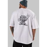 ankhises Boombox Rockstar Arka Baskılı Beyaz Oversize T-Shirt Erkek Kadın Bisiklet Yaka