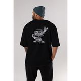 ankhises Boombox Rockstar Arka Baskılı Siyah Oversize T-Shirt Erkek Kadın Bisiklet Yaka - XL
