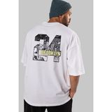 ankhises Brooklyn 24 Arka Baskılı Beyaz Oversize T-Shirt Erkek Kadın Bisiklet Yaka - M