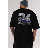 ankhises Brooklyn 24 Arka Baskılı Siyah Oversize T-Shirt Erkek Kadın Bisiklet Yaka