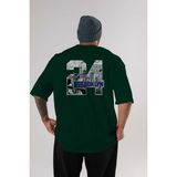 Ankhises Brooklyn 24 Arka Baskılı Zümrüt Yeşili Oversize T-Shirt Unisex Erkek Kadın Bisiklet Yaka