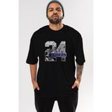 ankhises Brooklyn 24 Ön Baskılı Siyah Oversize T-Shirt Erkek Kadın Bisiklet Yaka - M