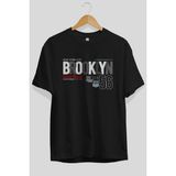 ankhises Brooklyn 56 Yazılı Ön Baskılı Siyah Oversize T-Shirt Erkek Kadın Bisiklet Yaka - XL