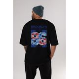 ankhises Brooklyn 86 Style Arka Baskılı Siyah Oversize T-Shirt Erkek Kadın Bisiklet Yaka