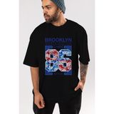 ankhises Brooklyn 86 Style Ön Baskılı Siyah Oversize T-Shirt Erkek Kadın Bisiklet Yaka - XL