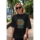 ankhises Brooklyn And New York Ön Baskılı Siyah Oversize T-Shirt Erkek Kadın Bisiklet Yaka - M