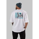 ankhises Brooklyn Arka Baskılı Beyaz Oversize T-Shirt Erkek Kadın Bisiklet Yaka - M