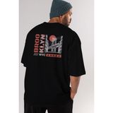 Ankhises Brooklyn Arka Baskılı Siyah Oversize T-Shirt Unisex Erkek Kadın Bisiklet Yaka - XL