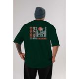 Ankhises Brooklyn Arka Baskılı Zümrüt Yeşili Oversize T-Shirt Unisex Erkek Kadın Bisiklet Yaka