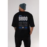 ankhises Brooklyn City Yazılı Arka Baskılı Siyah Oversize T-Shirt Erkek Kadın Bisiklet Yaka