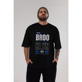 ankhises Brooklyn City Yazılı Ön Baskılı Siyah Oversize T-Shirt Erkek Kadın Bisiklet Yaka - M