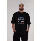 ankhises Brooklyn City Yazılı Ön Baskılı Siyah Oversize T-Shirt Erkek Kadın Bisiklet Yaka