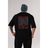 ankhises Brooklyn New York City Arka Baskılı Siyah Oversize T-Shirt Erkek Kadın Bisiklet Yaka - M