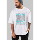 ankhises Brooklyn New York City Ön Baskılı Beyaz Oversize T-Shirt Erkek Kadın Bisiklet Yaka - XL