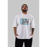 ankhises Brooklyn Ön Baskılı Beyaz Oversize T-Shirt Erkek Kadın Bisiklet Yaka - M