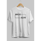 ankhises Brooklyn Sport Ön Baskılı Beyaz Oversize T-Shirt Erkek Kadın Bisiklet Yaka - XL