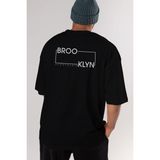 ankhises Brooklyn Sport Yazılı Arka Baskılı Siyah Oversize T-Shirt Erkek Kadın Bisiklet Yaka