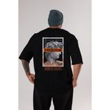 ankhises Brooklyn Street Arka Baskılı Siyah Oversize T-Shirt Erkek Kadın Bisiklet Yaka