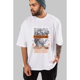 ankhises Brooklyn Street Ön Baskılı Beyaz Oversize T-Shirt Erkek Kadın Bisiklet Yaka - XL