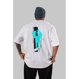 ankhises Brooklyn Style Arka Baskılı Beyaz Oversize T-Shirt Erkek Kadın Bisiklet Yaka