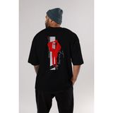 ankhises Brooklyn Style Arka Baskılı Siyah Oversize T-Shirt Erkek Kadın Bisiklet Yaka