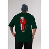 Ankhises Brooklyn Style Arka Baskılı Zümrüt Yeşili Oversize T-Shirt Unisex Erkek Kadın Bisiklet Yaka - XL