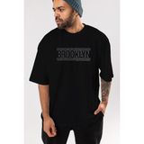 ankhises Brooklyn Yazılı Ön Baskılı Siyah Oversize T-Shirt Erkek Kadın Bisiklet Yaka
