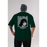 Ankhises Cold Vision Arka Baskılı Zümrüt Yeşili Oversize T-Shirt Unisex Erkek Kadın Bisiklet Yaka
