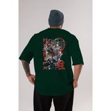 Ankhises Demon Slayer Slayers Anime Arka Baskılı Zümrüt Yeşili Oversize T-Shirt Pamuk Erkek Kadın - XL