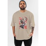 Ankhises Demon Slayer Slayers Anime Ön Baskılı Bej Oversize T-Shirt Erkek Kadın