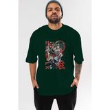 Ankhises Demon Slayer Slayers Anime Ön Baskılı Zümrüt Yeşili Oversize T-Shirt Erkek Kadın - XL