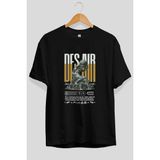 Ankhises Des Air Ön Baskılı Siyah Oversize T-Shirt Erkek Kadın Pamuk Bisiklet Yaka Tişort