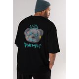 ankhises Done With It Bear Arka Baskılı Siyah Oversize T-Shirt Erkek Kadın Bisiklet Yaka - XL