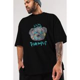 ankhises Done With It Bear Ön Baskılı Siyah Oversize T-Shirt Erkek Kadın Bisiklet Yaka - M