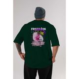 Ankhises Freedom Brooklyn Arka Baskılı Zümrüt Yeşili Oversize T-Shirt Unisex Erkek Kadın Bisiklet Yaka - XL