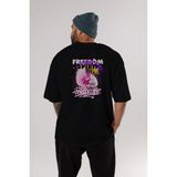 ankhises Freedom Spirit Brooklyn Arka Baskılı Siyah Oversize T-Shirt Erkek Kadın Bisiklet Yaka - XL
