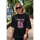 ankhises Freedom Spirit Brooklyn Ön Baskılı Siyah Oversize T-Shirt Erkek Kadın Bisiklet Yaka