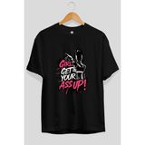 Ankhises Gym , Spor , Fitness Serisi 12 Ön Baskılı Oversize T-Shirt Erkek Kadın Pamuk Bisiklet Yaka Tişort - Siyah - XL