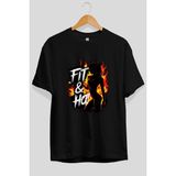 Ankhises Gym , Spor , Fitness Serisi 14 Ön Baskılı Oversize T-Shirt Erkek Kadın Pamuk Bisiklet Yaka Tişort - Siyah - XL
