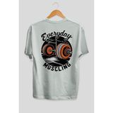 Ankhises Gym , Spor , Fitness Serisi 18 Arka Baskılı Oversize T-Shirt Erkek Kadın Pamuk Bisiklet Yaka Tişort - Beyaz - XL