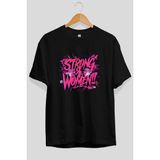 Ankhises Gym , Spor , Fitness Serisi 2 Ön Baskılı Oversize T-Shirt Erkek Kadın Pamuk Bisiklet Yaka Tişort - Siyah
