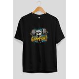 Ankhises Gym , Spor , Fitness Serisi 21 Ön Baskılı Oversize T-Shirt Erkek Kadın Pamuk Bisiklet Yaka Tişort - Siyah - XL