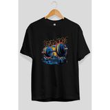 Ankhises Gym , Spor , Fitness Serisi 23 Ön Baskılı Oversize T-Shirt Erkek Kadın Pamuk Bisiklet Yaka Tişort - Siyah - XL