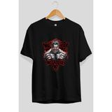 Ankhises Gym , Spor , Fitness Serisi 24 Ön Baskılı Oversize T-Shirt Erkek Kadın Pamuk Bisiklet Yaka Tişort - Siyah - XL