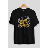 Ankhises Gym , Spor , Fitness Serisi 25 Ön Baskılı Oversize T-Shirt Erkek Kadın Pamuk Bisiklet Yaka Tişort - Siyah - XL