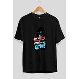 Ankhises Gym , Spor , Fitness Serisi 26 Ön Baskılı Oversize T-Shirt Erkek Kadın Pamuk Bisiklet Yaka Tişort - Siyah