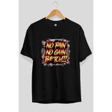 Ankhises Gym , Spor , Fitness Serisi 3 Ön Baskılı Oversize T-Shirt Erkek Kadın Pamuk Bisiklet Yaka Tişort - Siyah