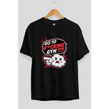 Ankhises Gym , Spor , Fitness Serisi 33 Ön Baskılı Oversize T-Shirt Erkek Kadın Pamuk Bisiklet Yaka Tişort - Siyah - XL