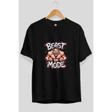 Ankhises Gym , Spor , Fitness Serisi 40 Ön Baskılı Oversize T-Shirt Erkek Kadın Pamuk Bisiklet Yaka Tişort - Siyah