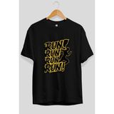 Ankhises Gym , Spor , Fitness Serisi 46 Ön Baskılı Oversize T-Shirt Erkek Kadın Pamuk Bisiklet Yaka Tişort - Siyah - XL